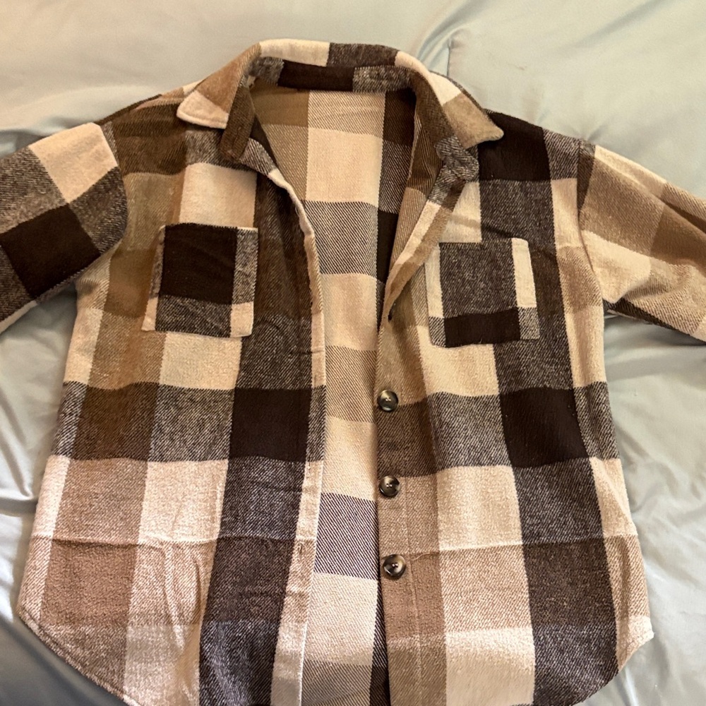 Amazon Essentials Plaid Utility Jacket - Brown and Cream